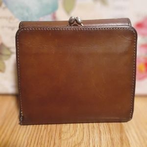 Vintage Coach Kisslock Framed Brown Leather Trifold Medium Wallet